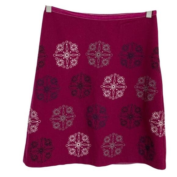 NWOT LAURA ASHLEY Skirt US 6 Fuchsia/Pink Velour Velvet Embroidery Wool A-Line - Picture 1 of 4